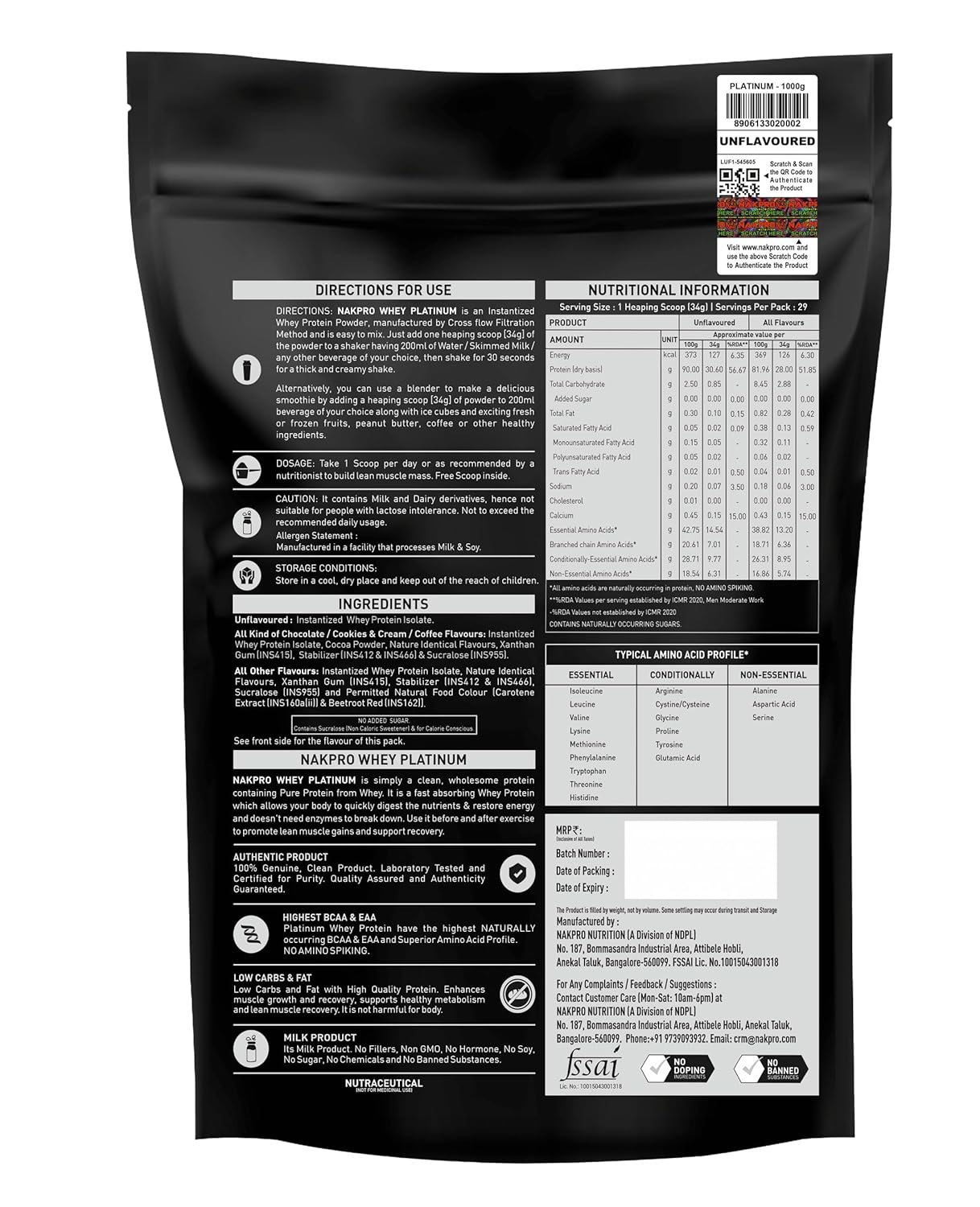 NAKPRO Platinum Whey Protein Isolate 1kg